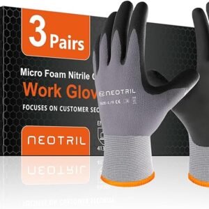 Safety Work Gloves MicroFoam Nitrile Coated-3 Pairs,Breathable Nylon Working Gloves for Men Women