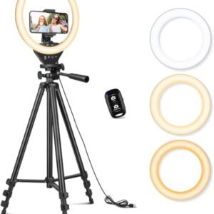 Ring Light with 50'' Extendable Tripod Stand, LED Circle Lights with Phone Holder for Live Stream/Makeup/YouTube Video/TikTok