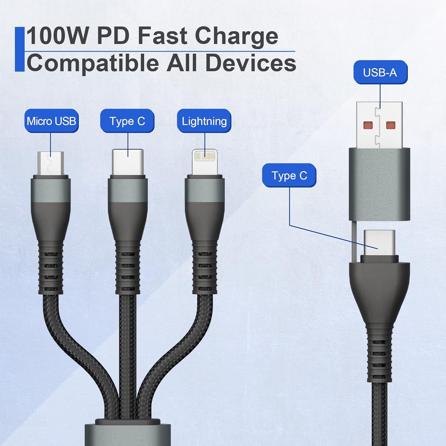 100W USB C to Multi Fast Charging Cable 3M/10Ft with MFi Certified - Image 3