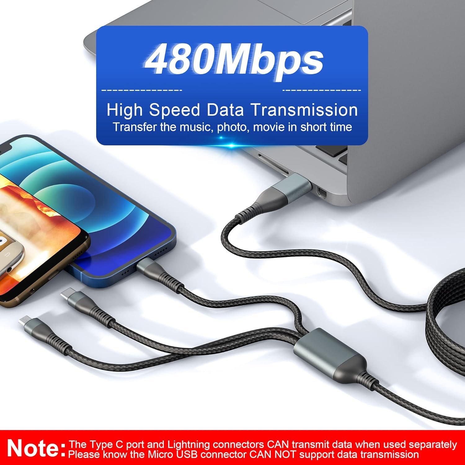 100W USB C to Multi Fast Charging Cable 3M/10Ft with MFi Certified - Image 7